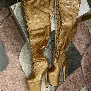 Gold Glitter Lace-Up Platform Boots